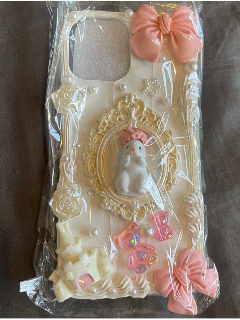 Cute Rabbit Pink Ribbon Bow Baroque Decorative iPhone Case